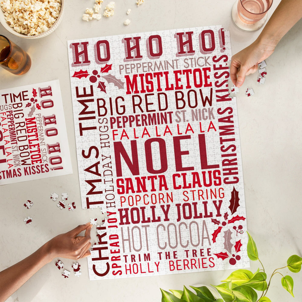 Christmas, Ho Ho Ho, Typography, Jigsaw Puzzle Puzzle Lantern Press 