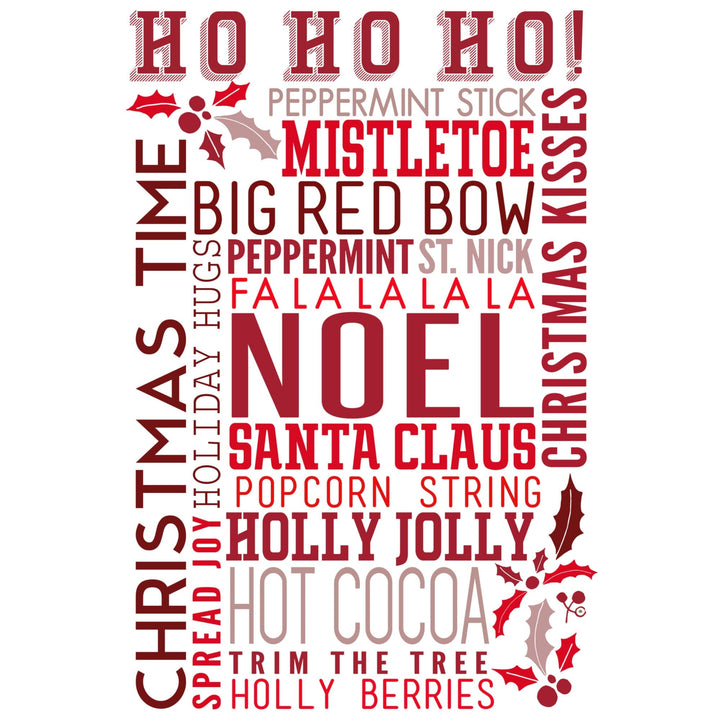 Christmas, Ho Ho Ho, Typography, Lantern Press Artwork, Stretched Canvas Canvas Lantern Press 