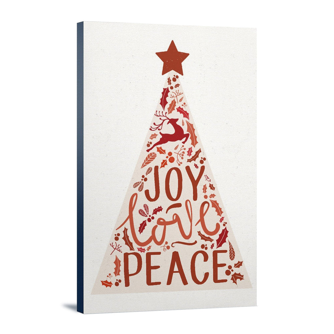 Christmas, Joy Love Peace, Tree, Lantern Press Artwork, Stretched Canvas Canvas Lantern Press 12x18 Stretched Canvas 