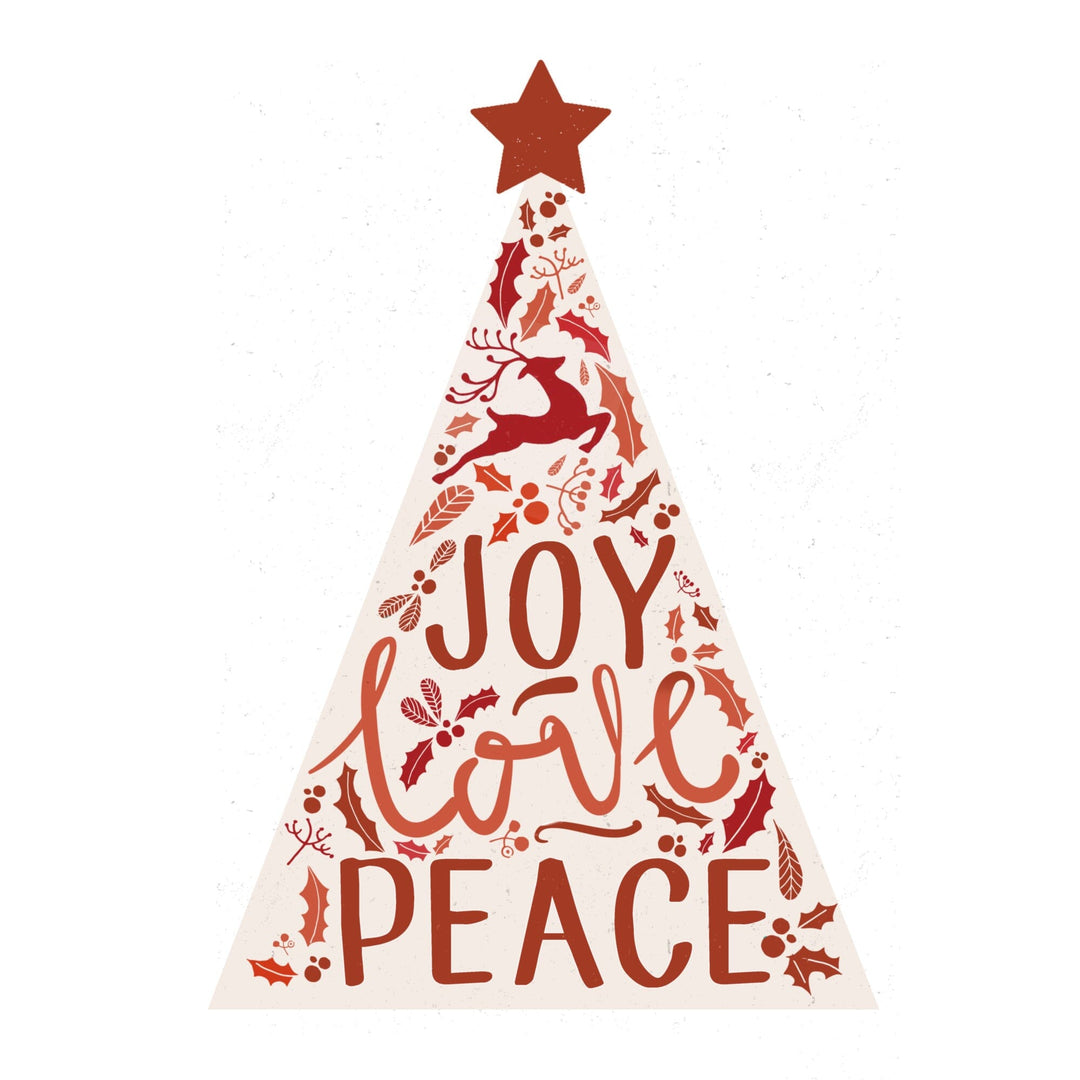 Christmas, Joy Love Peace, Tree, Lantern Press Artwork, Stretched Canvas Canvas Lantern Press 