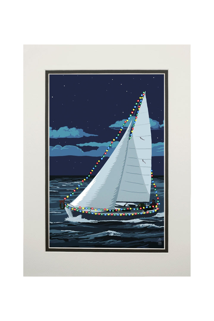 Christmas Lights Sailboat, Art & Giclee Prints Art Lantern Press 11 x 14 Matted Art Print 