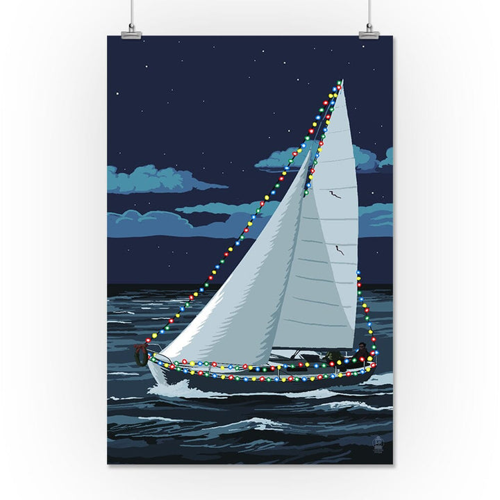 Christmas Lights Sailboat, Art & Giclee Prints Art Lantern Press 16 x 24 Giclee Print 