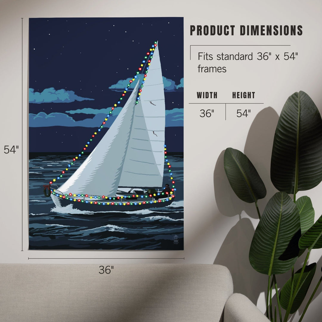 Christmas Lights Sailboat, Art & Giclee Prints Art Lantern Press 