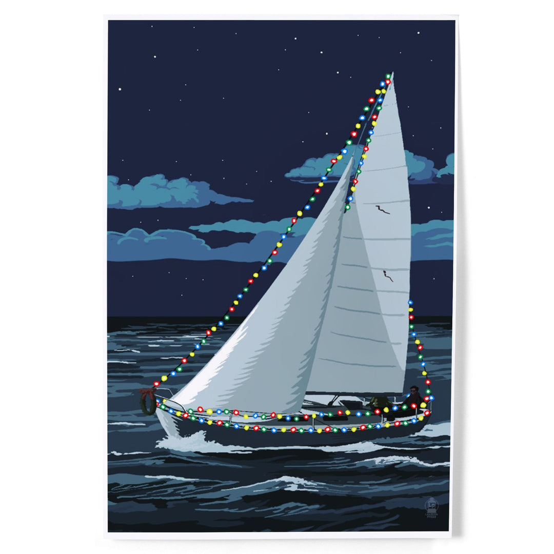 Christmas Lights Sailboat, Art & Giclee Prints Art Lantern Press 