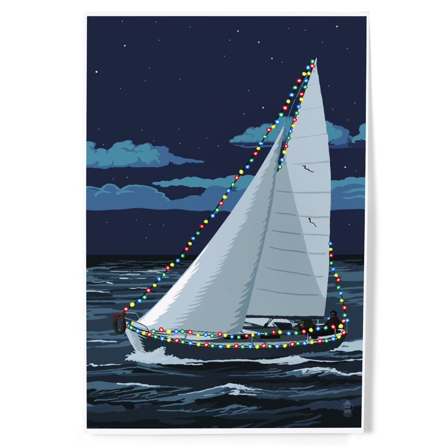 Christmas Lights Sailboat, Art & Giclee Prints Art Lantern Press 