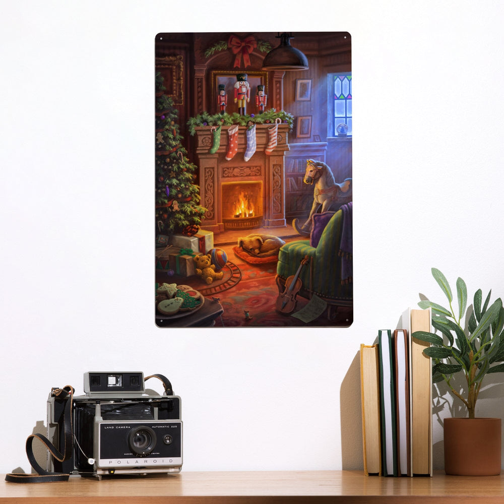 Christmas Morning, Stockings above Fireplace, Metal Signs Metal Lantern Press 