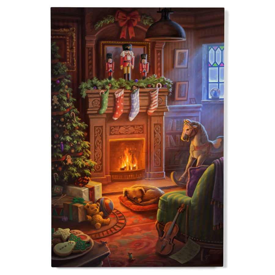 Christmas Morning, Stockings above Fireplace, Wood Signs and Postcards Wood Lantern Press 