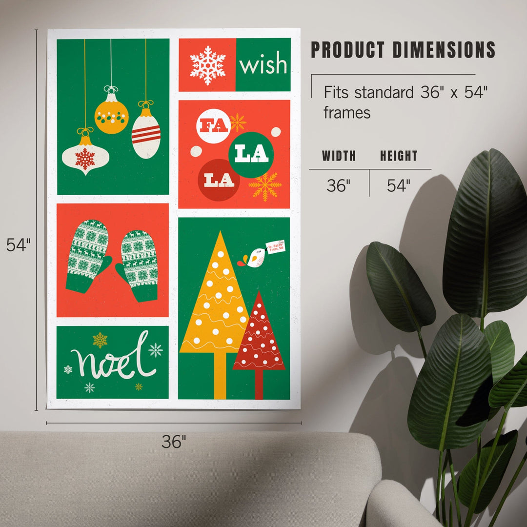 Christmas, Red and Green, Checkerboard, Art & Giclee Prints Art Lantern Press 