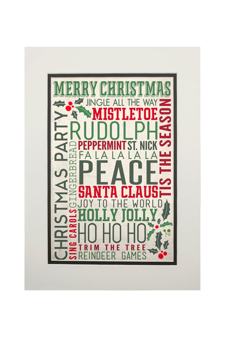 Christmas Typography, Art & Giclee Prints Art Lantern Press 11 x 14 Matted Art Print 