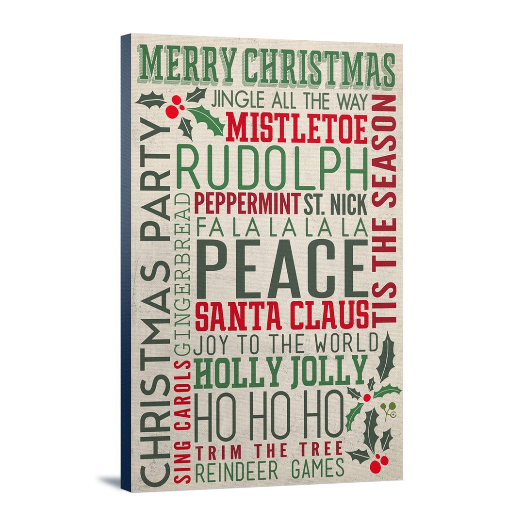 Christmas Typography, Lantern Press Artwork, Stretched Canvas Canvas Lantern Press 12x18 Stretched Canvas 