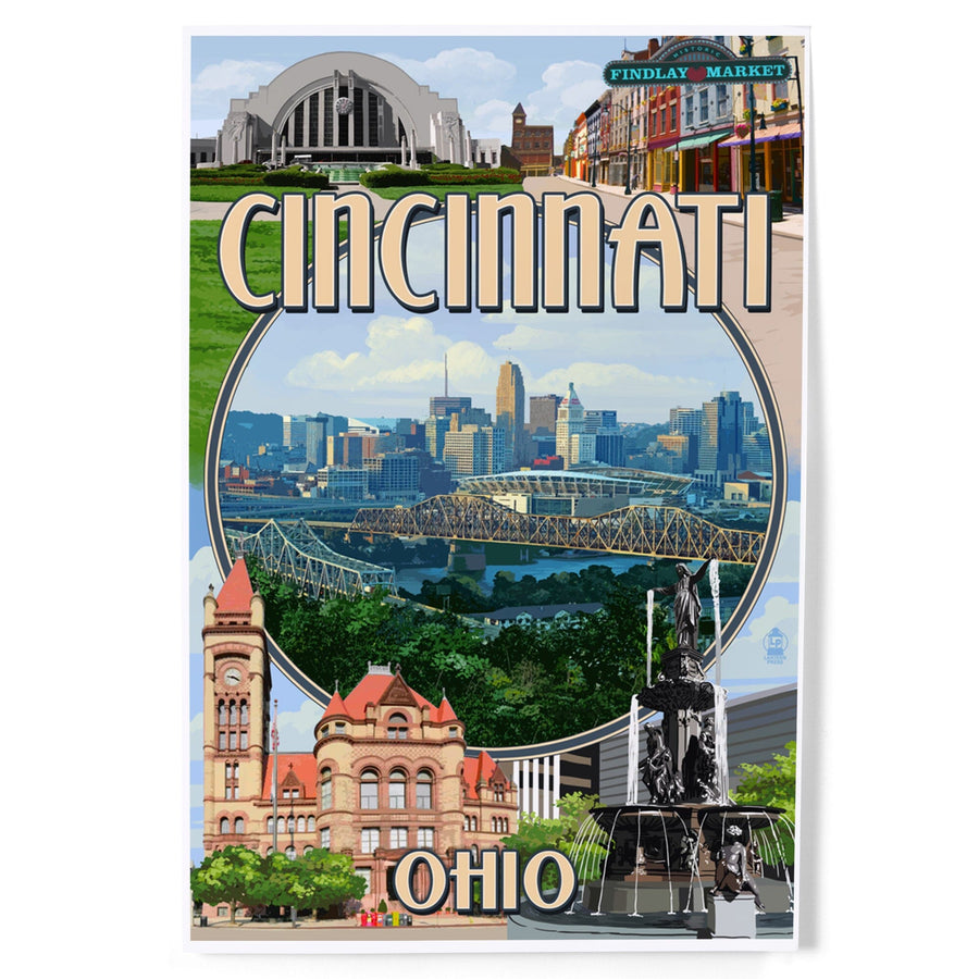 Cincinnati, Ohio, Montage Scenes, Art & Giclee Prints Art Lantern Press 
