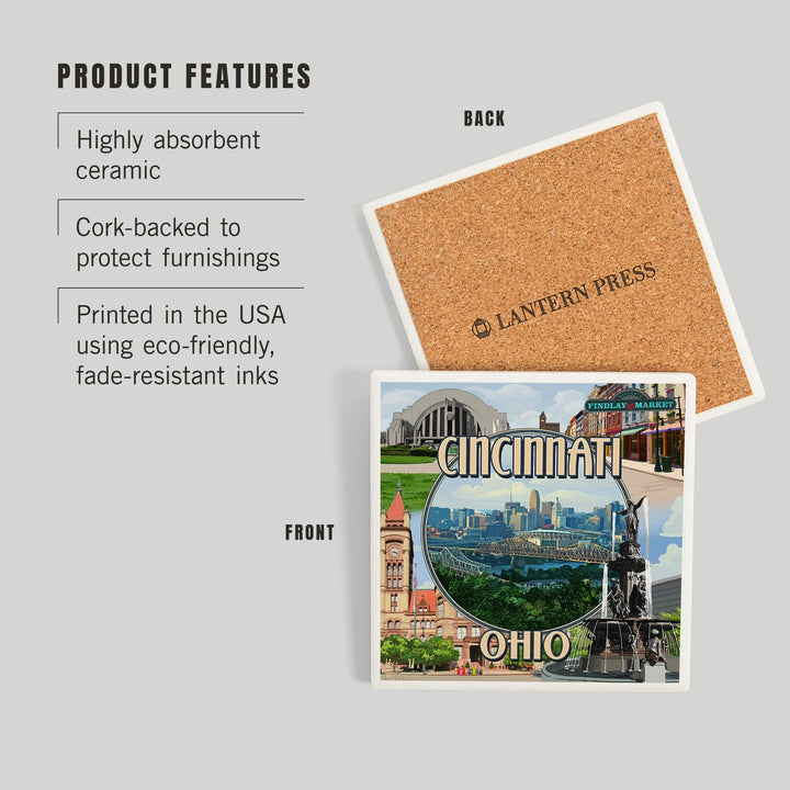 Cincinnati, Ohio, Montage Scenes, Coasters Coasters Lantern Press 