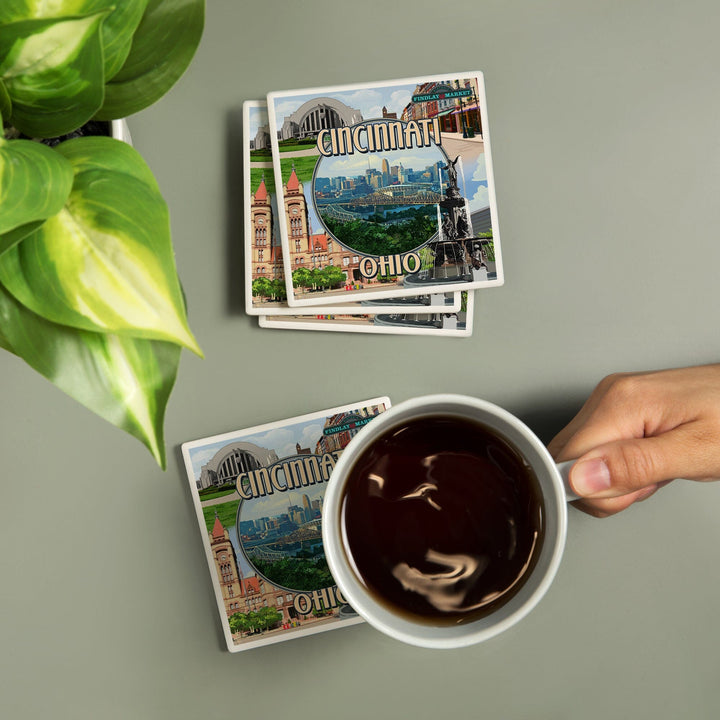 Cincinnati, Ohio, Montage Scenes, Coasters Coasters Lantern Press 