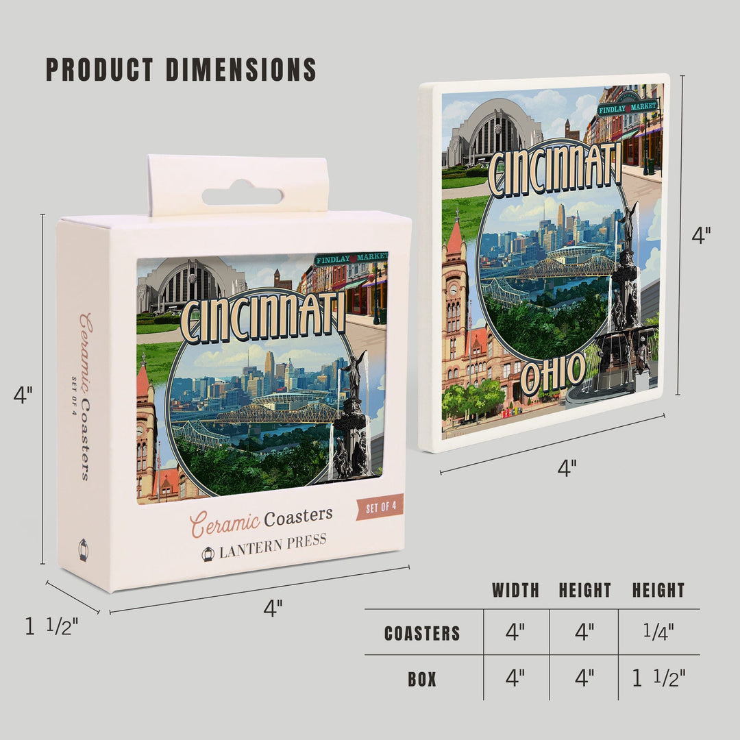Cincinnati, Ohio, Montage Scenes, Coasters Coasters Lantern Press 