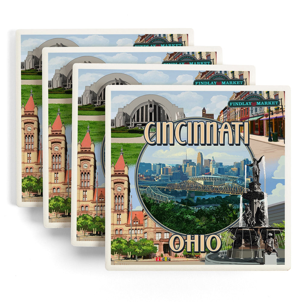 Cincinnati, Ohio, Montage Scenes, Coasters Coasters Lantern Press 