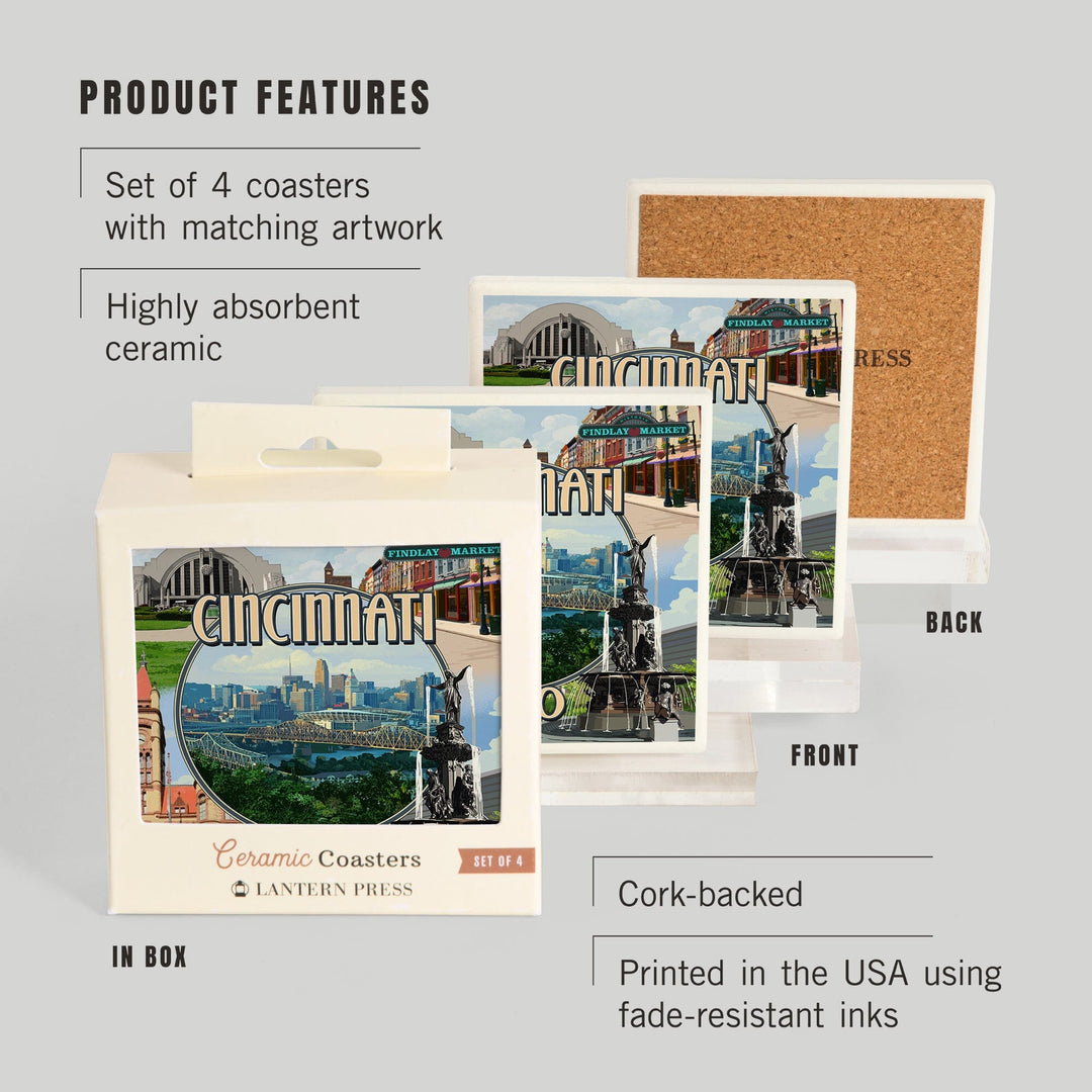 Cincinnati, Ohio, Montage Scenes, Coasters Coasters Lantern Press 