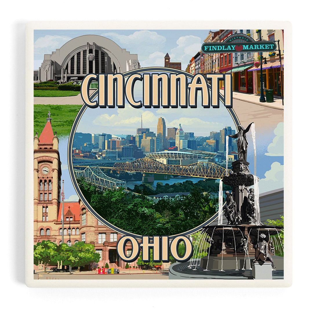 Cincinnati, Ohio, Montage Scenes, Coasters Coasters Lantern Press Coaster 