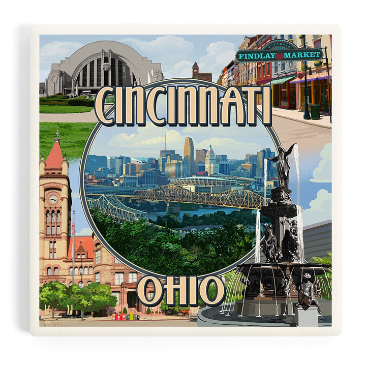 Cincinnati, Ohio, Montage Scenes, Coasters Coasters Lantern Press Coaster 