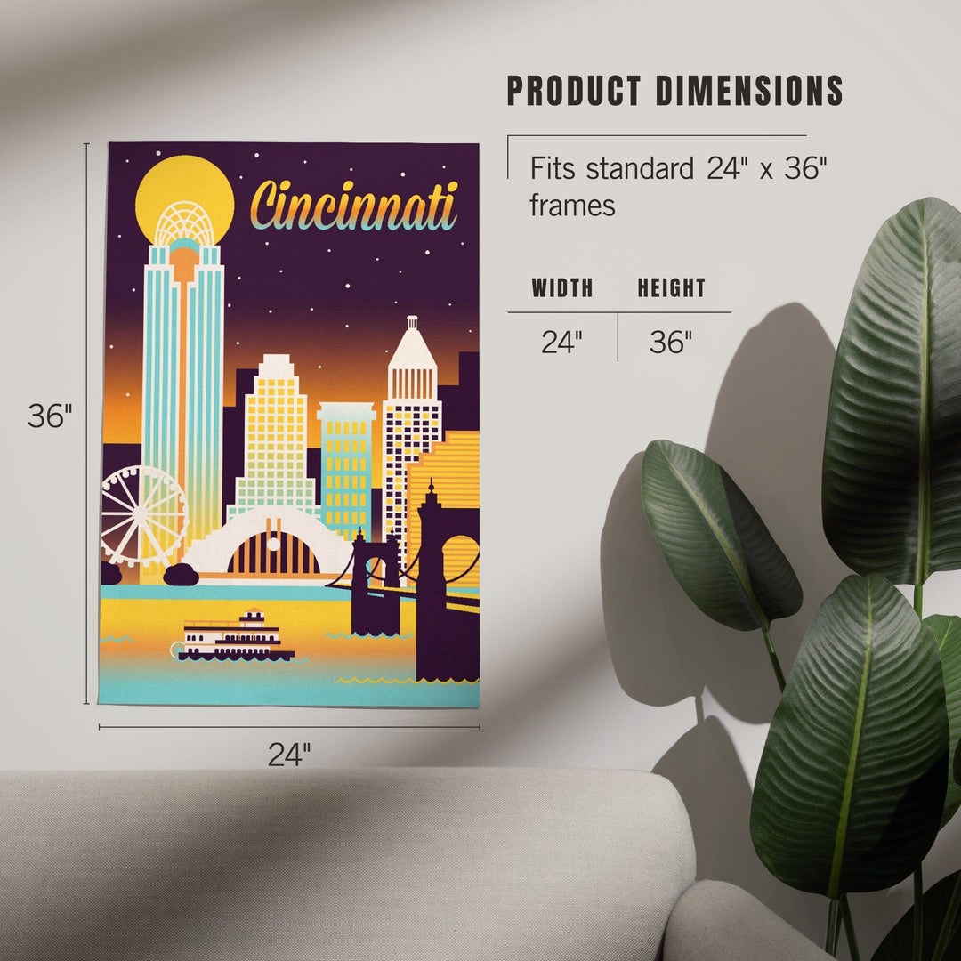 Cincinnati, Ohio, Retro Skyline Chromatic Series, Art & Giclee Prints Art Lantern Press 
