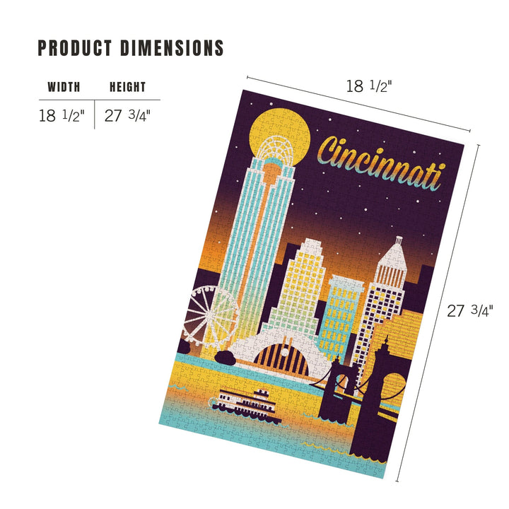 Cincinnati, Ohio, Retro Skyline Chromatic Series, Jigsaw Puzzle Puzzle Lantern Press 
