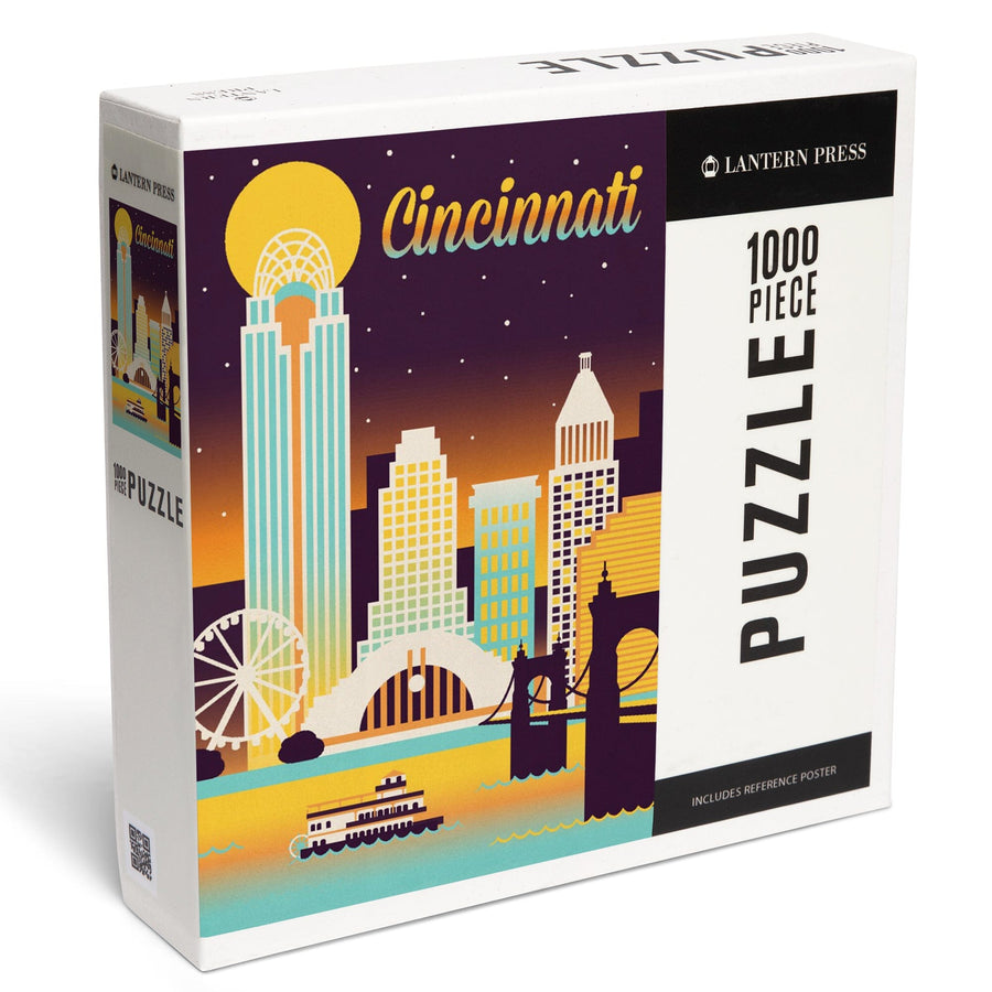Cincinnati, Ohio, Retro Skyline Chromatic Series, Jigsaw Puzzle Puzzle Lantern Press 