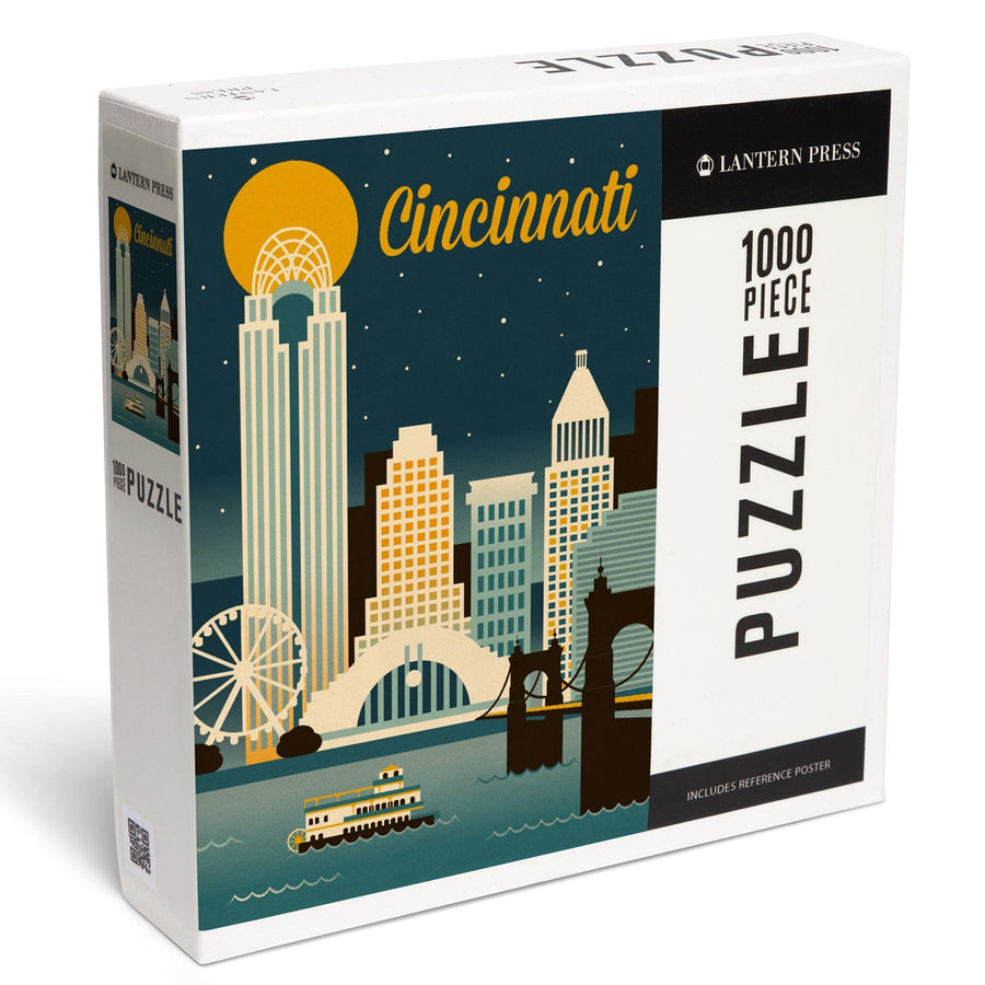 Cincinnati, Ohio, Retro Skyline Classic Series, Jigsaw Puzzle Puzzle Lantern Press 
