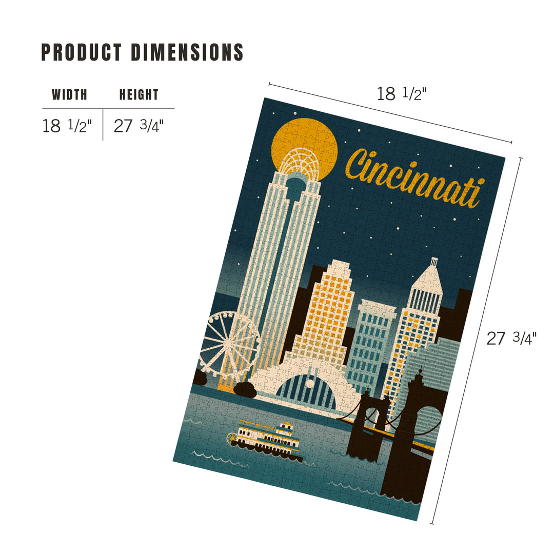 Cincinnati, Ohio, Retro Skyline Classic Series, Jigsaw Puzzle Puzzle Lantern Press 