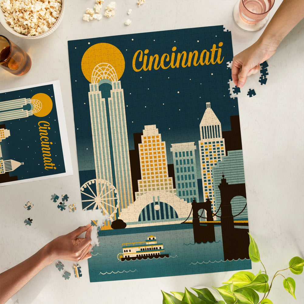 Cincinnati, Ohio, Retro Skyline Classic Series, Jigsaw Puzzle Puzzle Lantern Press 