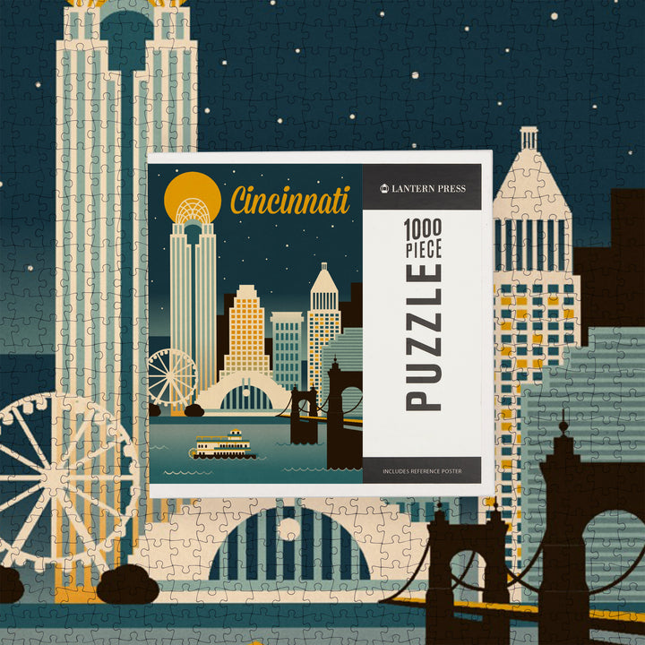 Cincinnati, Ohio, Retro Skyline Classic Series, Jigsaw Puzzle Puzzle Lantern Press 