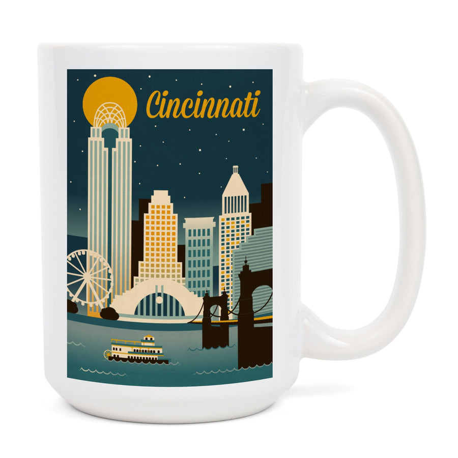 Cincinnati, Ohio, Retro Skyline Classic Series, Lantern Press Artwork, Ceramic Mug Mugs Lantern Press 