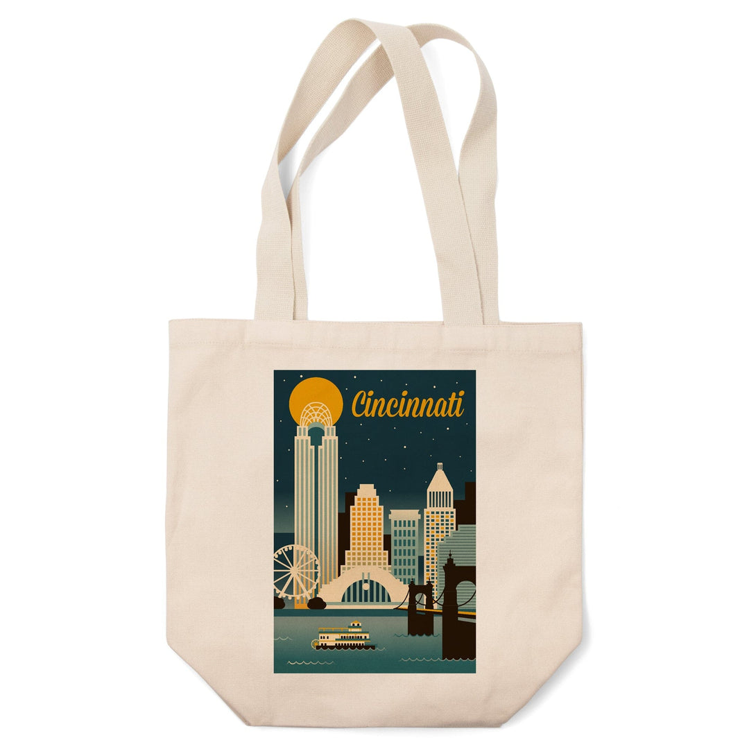 Cincinnati, Ohio, Retro Skyline Classic Series, Lantern Press Artwork, Tote Bag Totes Lantern Press 