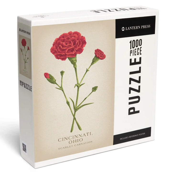 Cincinnati, Ohio, Vintage Flora, State Series, Scarlet Carnation, Jigsaw Puzzle Puzzle Lantern Press 