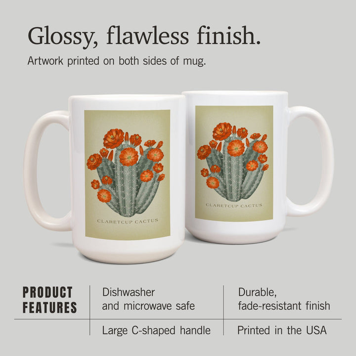 Claretcup Cactus, Vintage Flora, Lantern Press Artwork, Ceramic Mug Mugs Lantern Press 