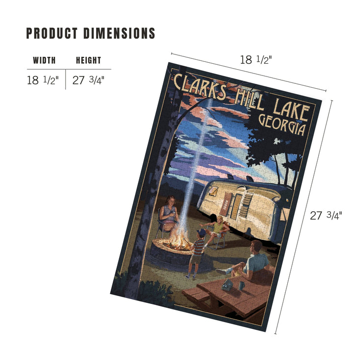 Clarks Hill Lake, Georgia, Retro Camper and Lake, Jigsaw Puzzle Puzzle Lantern Press 
