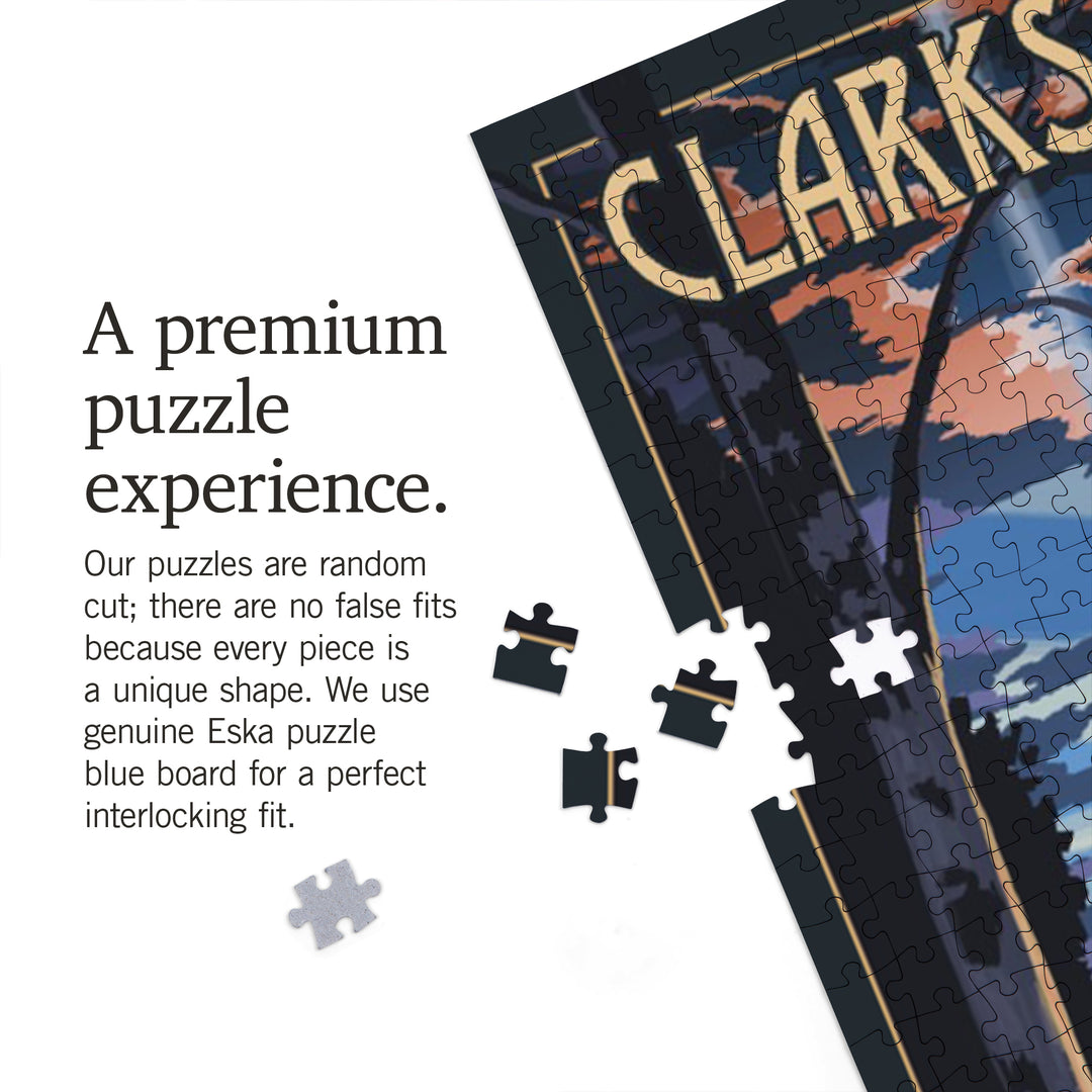 Clarks Hill Lake, Georgia, Retro Camper and Lake, Jigsaw Puzzle Puzzle Lantern Press 