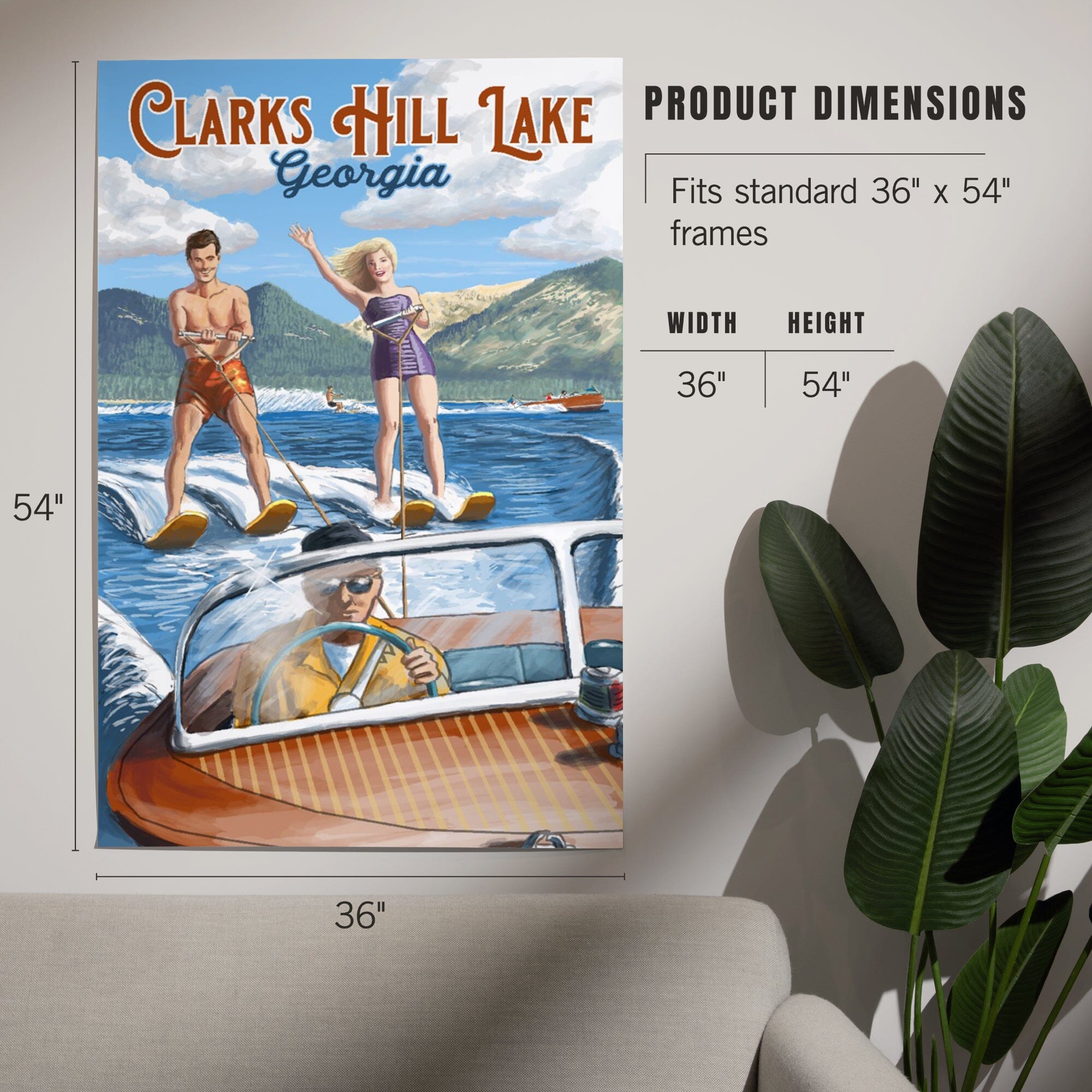 Clarks Hill Lake Georgia Water Skiing Scene Art Prints Metal Signs 24 x 36 Giclee Print