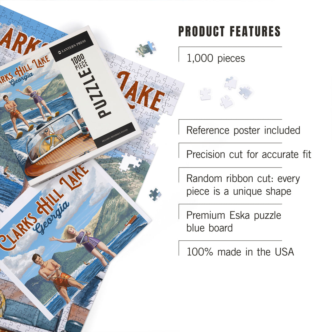 Clarks Hill Lake, Georgia, Water Skiing Scene, Jigsaw Puzzle Puzzle Lantern Press 