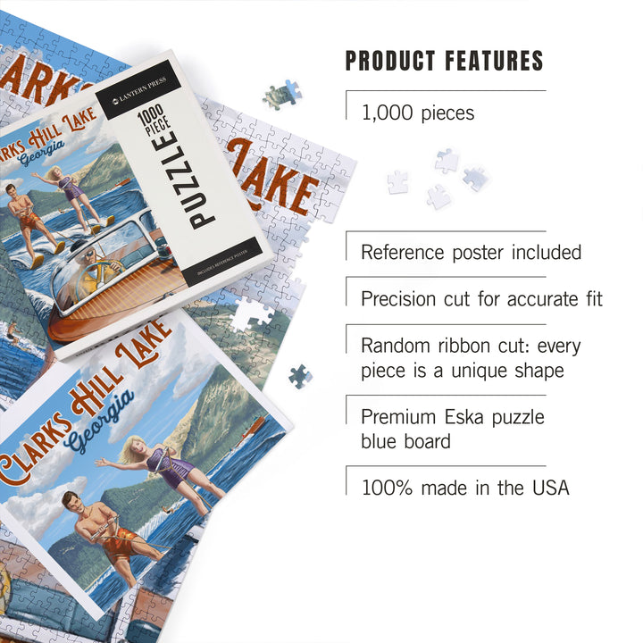 Clarks Hill Lake, Georgia, Water Skiing Scene, Jigsaw Puzzle Puzzle Lantern Press 