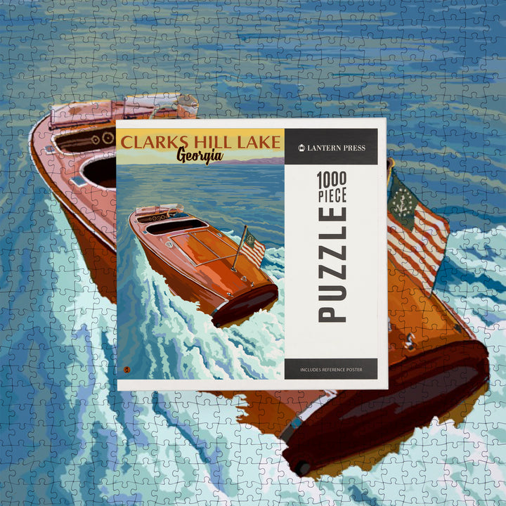 Clarks Hill Lake, Georgia, Wooden Boat Scene, Jigsaw Puzzle Puzzle Lantern Press 