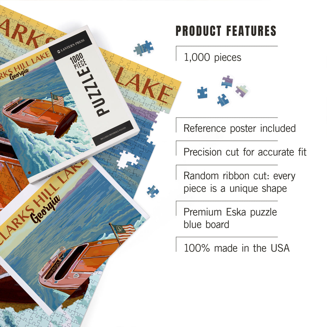 Clarks Hill Lake, Georgia, Wooden Boat Scene, Jigsaw Puzzle Puzzle Lantern Press 