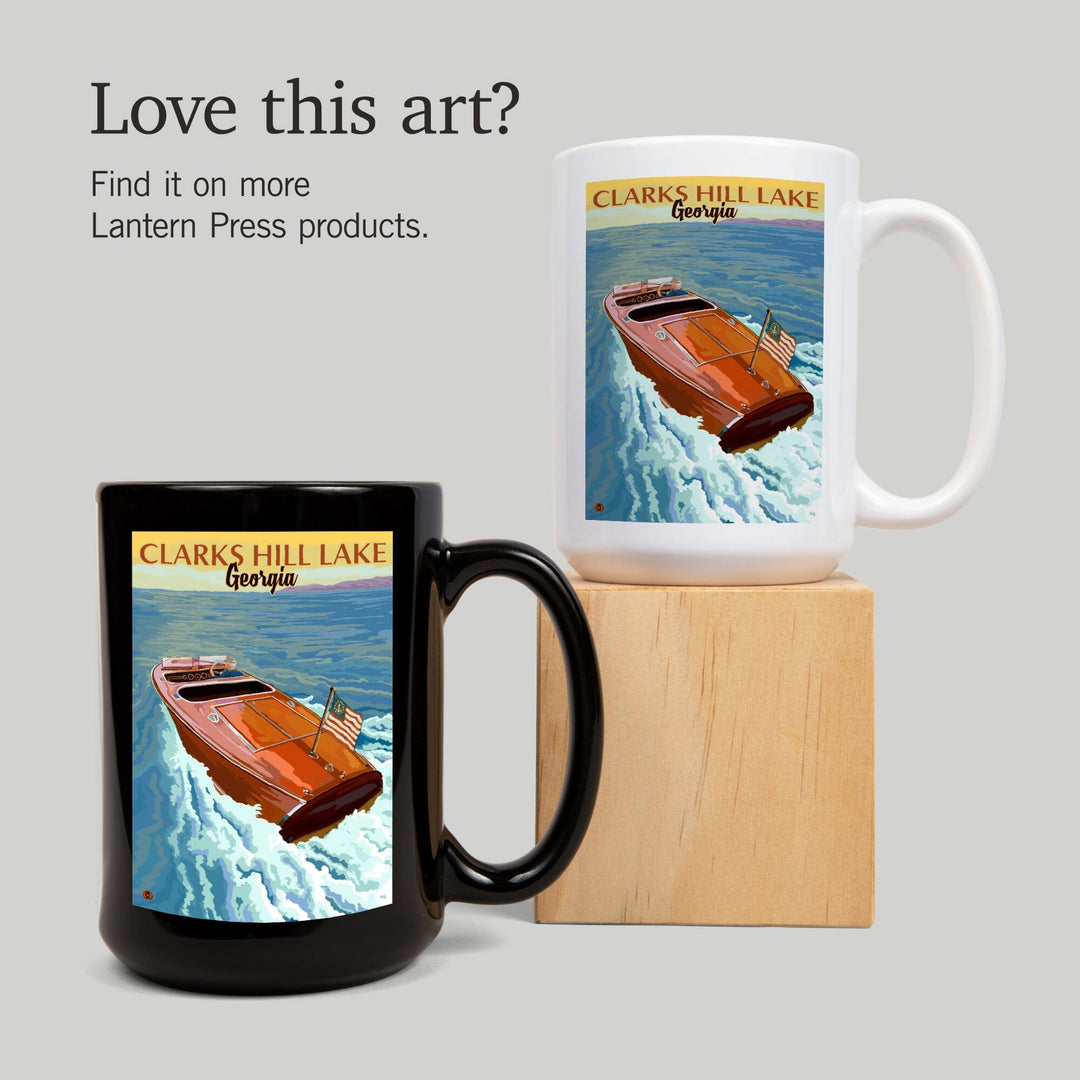 Clarks Hill Lake, Georgia, Wooden Boat Scene, Lantern Press Artwork, Ceramic Mug Mugs Lantern Press 