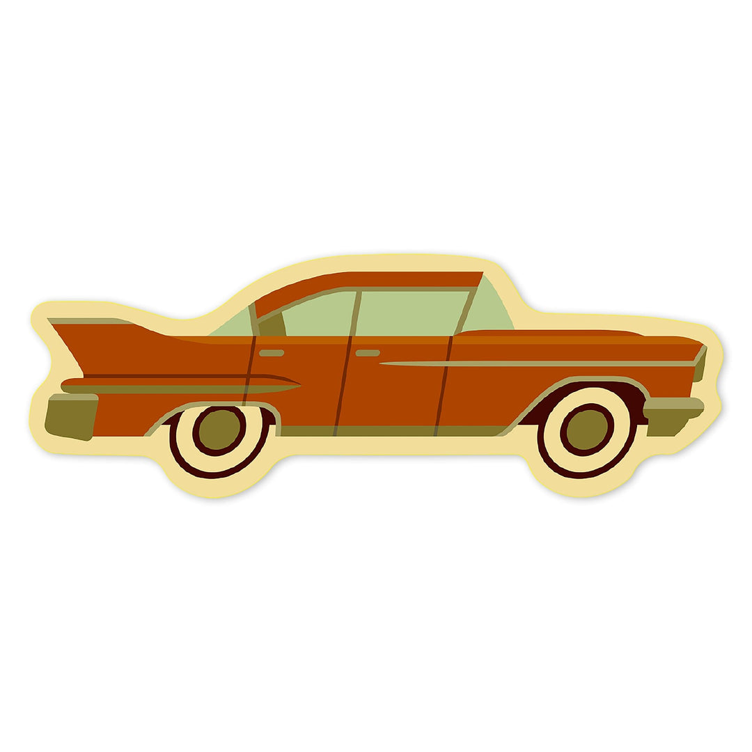 Classic Car, Geometric, Contour, Lantern Press Artwork, Vinyl Sticker - Lantern Press