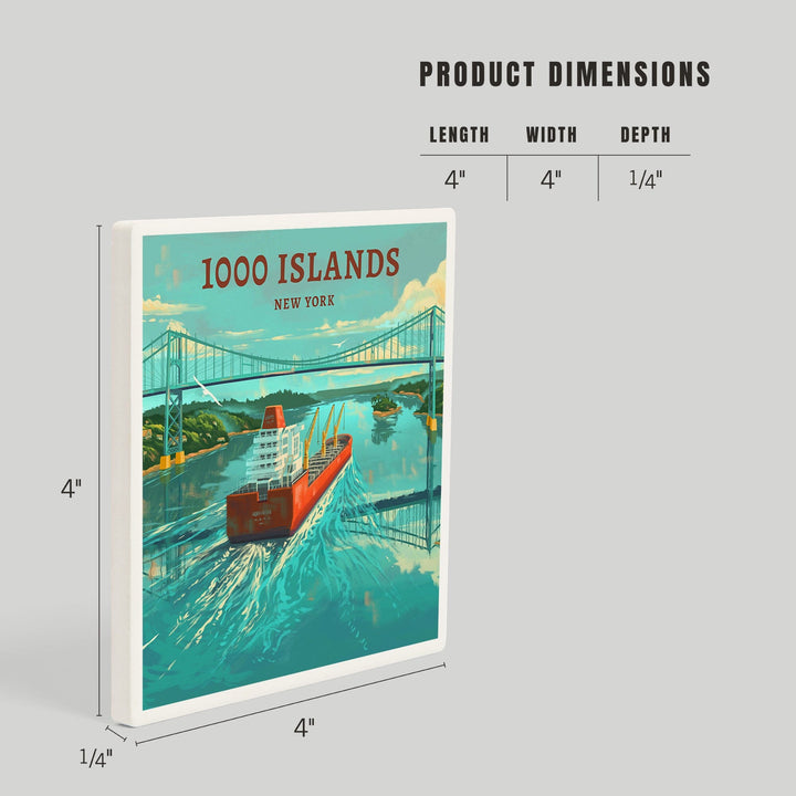 Clayton, New York, Oil Painting, 1000 Islands River Bridge, Coasters Coasters Lantern Press 