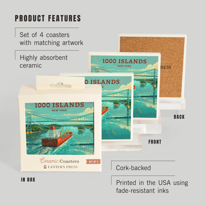 Clayton, New York, Oil Painting, 1000 Islands River Bridge, Coasters Coasters Lantern Press 