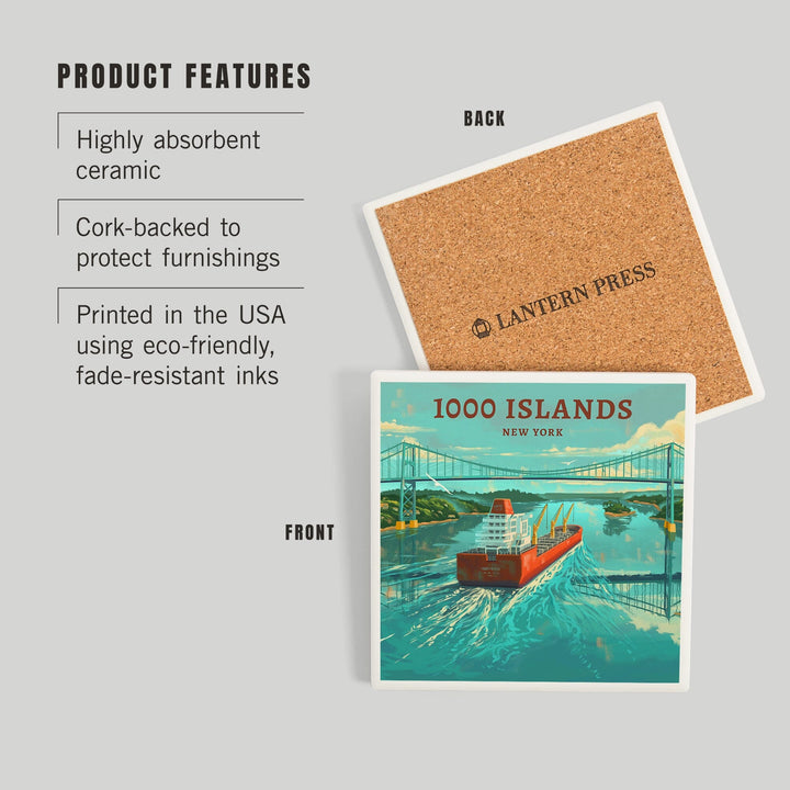 Clayton, New York, Oil Painting, 1000 Islands River Bridge, Coasters Coasters Lantern Press 