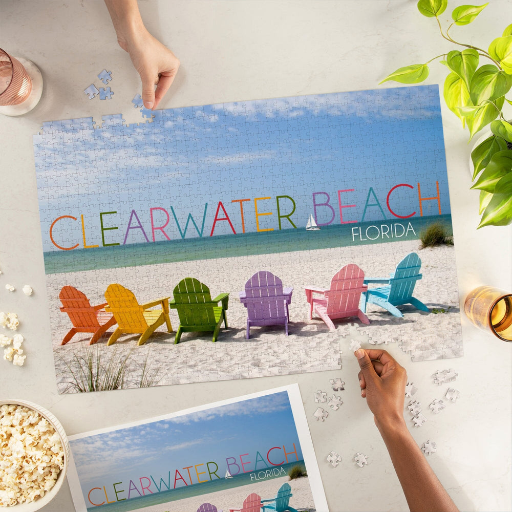 Clearwater Beach, Florida, Colorful Beach Chairs, Jigsaw Puzzle Puzzle Lantern Press 