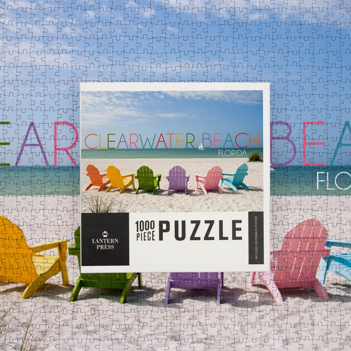 Clearwater Beach, Florida, Colorful Beach Chairs, Jigsaw Puzzle Puzzle Lantern Press 