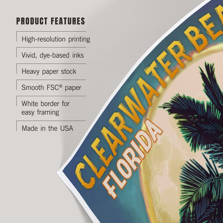 Clearwater Beach, Florida, Palm and Moon, Art & Giclee Prints Art Lantern Press 