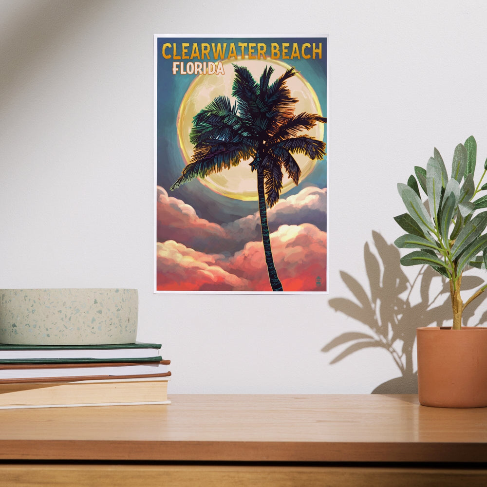 Clearwater Beach, Florida, Palm and Moon, Art & Giclee Prints Art Lantern Press 