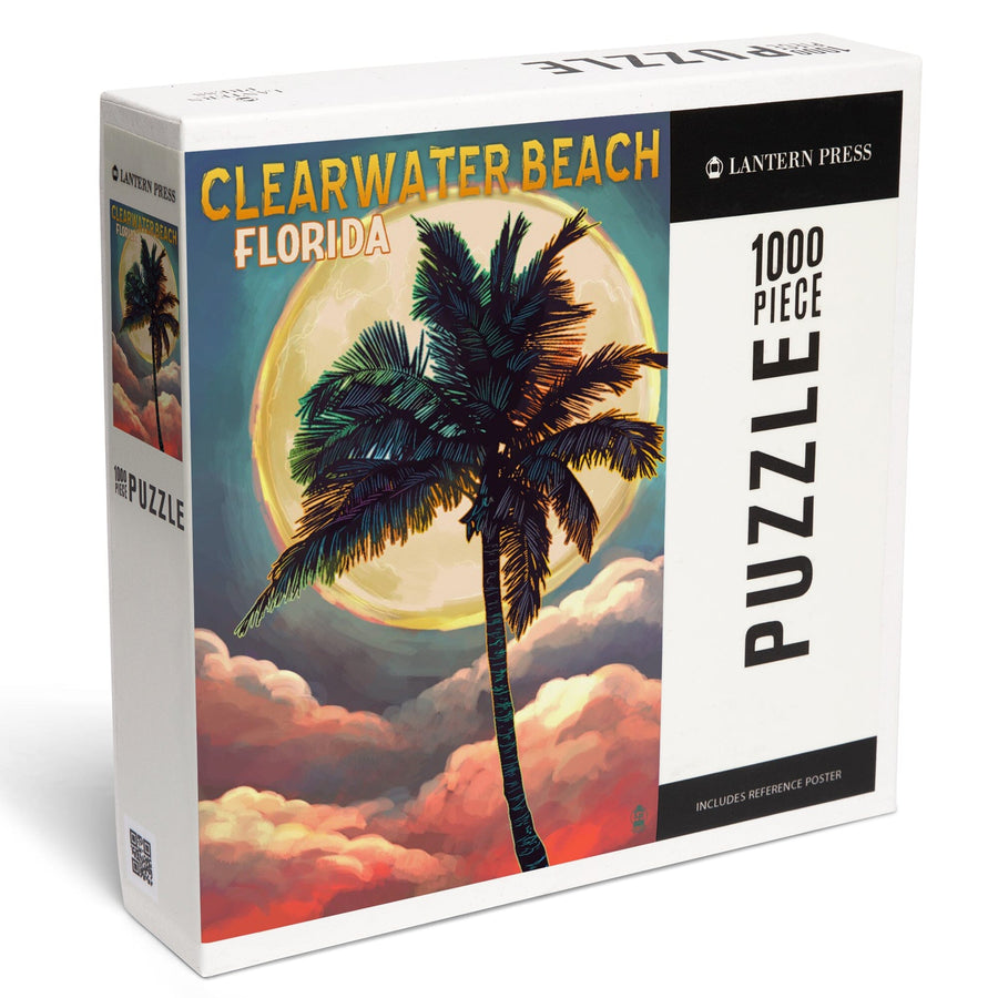 Clearwater Beach, Florida, Palm and Moon, Jigsaw Puzzle Puzzle Lantern Press 